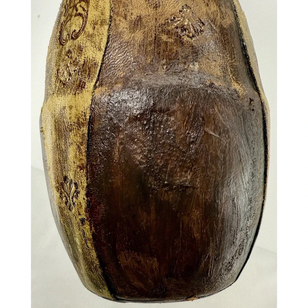 Vintage Italian Leather Covered‎ Bottle w Stopper Handcrafted Art Decor 13